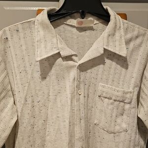 VINTAGE Kings Road White Shirt  Blue Brown Specks Sears Retro Beach Cabana Men